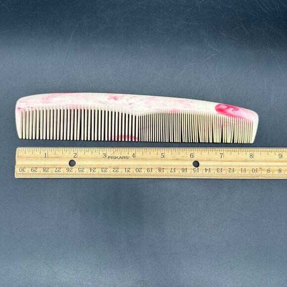 Vintage Plastic Hair Comb Pink White Marbled Swirl USA Retro Bathroom Vanity - Picture 8 of 9